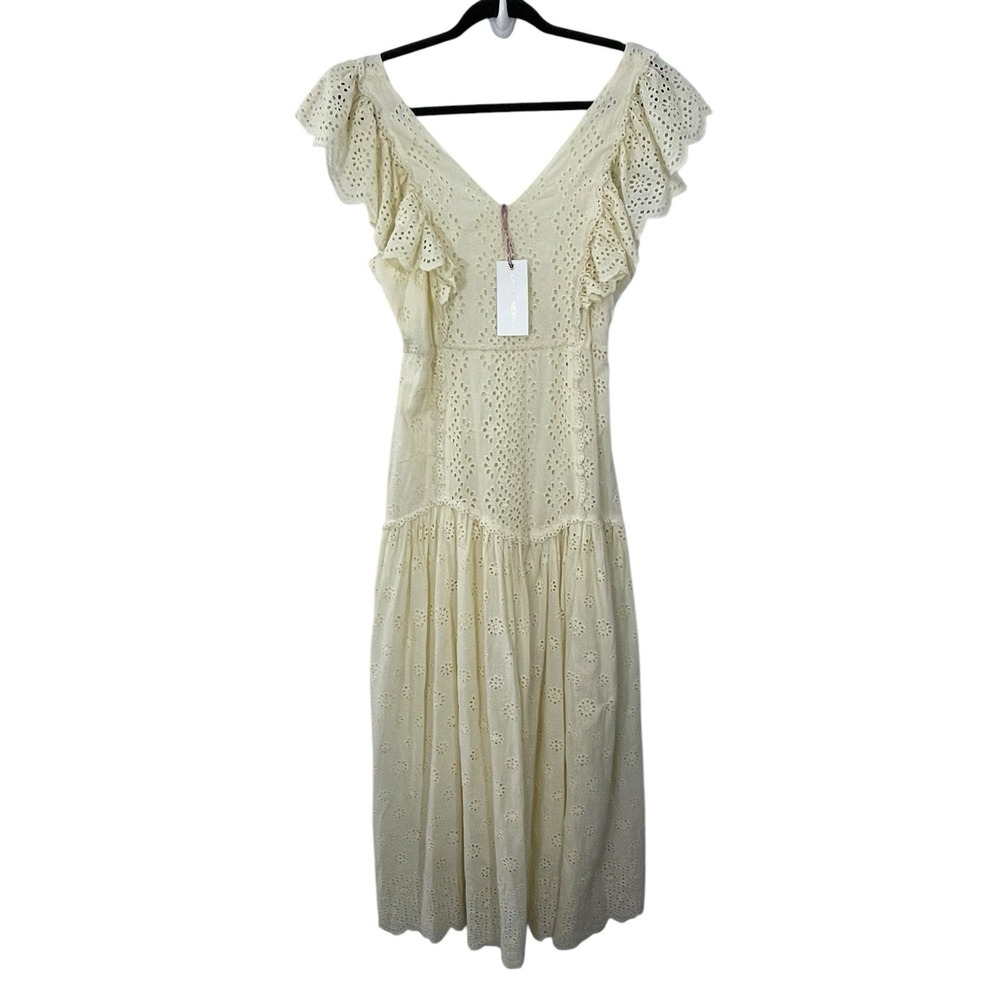 NWT LoveShackFancy Cressida Eyelet Maxi Dress in Pisco Yellow Buttercream MEDIUM - Picture 7 of 16